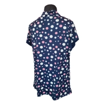 Bluzka z lejącym dekoltem typu woda - różowe oraz białe groszki